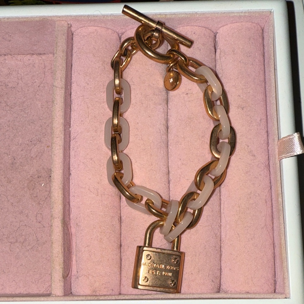 8.50" Michael Kors Rose Gold Plated White Plastic Toggle Bracelet